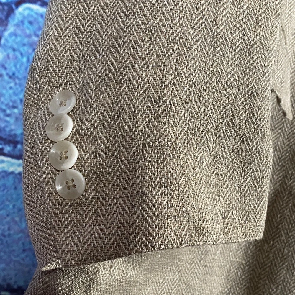 Stafford Men’s 42R Beige Herringbone Blazer Jacket Two Button Classic Sport Coat
